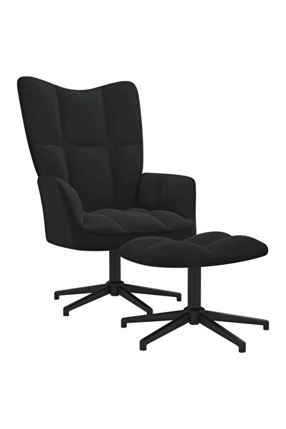 Concept Scaun de relaxare cu taburet, negru, catifea