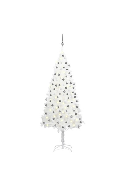 Concept Set brad de Crăciun artficial cu LED-uri/globuri, alb, 210 cm