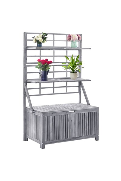 Concept Cutie depozitare cu spalier, gri, 99x55x160 cm, lemn masiv acacia