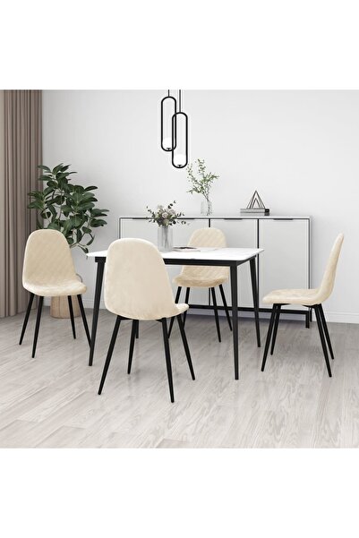 Concept Scaune de bucătărie, 4 buc., alb crem, catifea