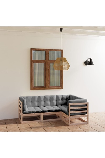 Concept Set mobilier de grădină cu perne, 4 piese, lemn masiv de pin