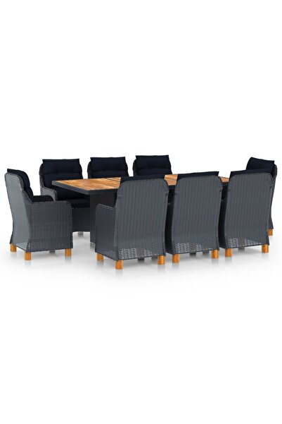 Concept Set mobilier exterior cu perne, 9 piese, gri închis, poliratan