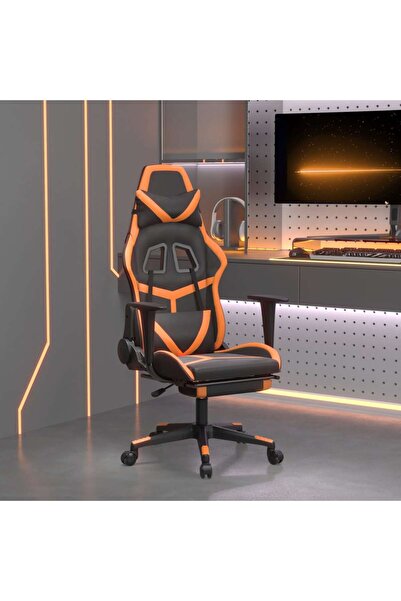 Concept Scaun gaming masaj/suport picioare, negru/portocaliu, piele
