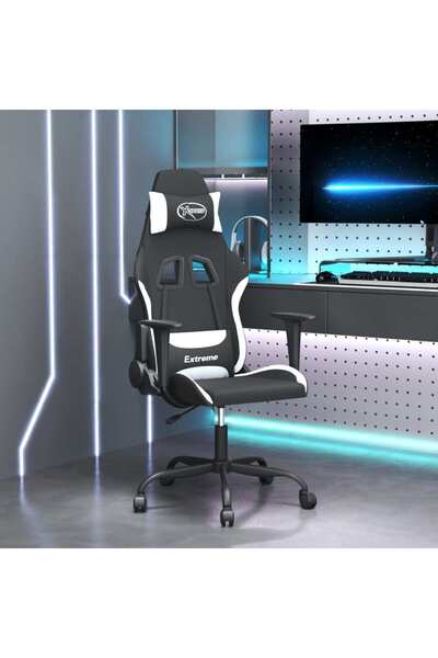 Concept Scaun de gaming pivotant, negru și alb, material textil