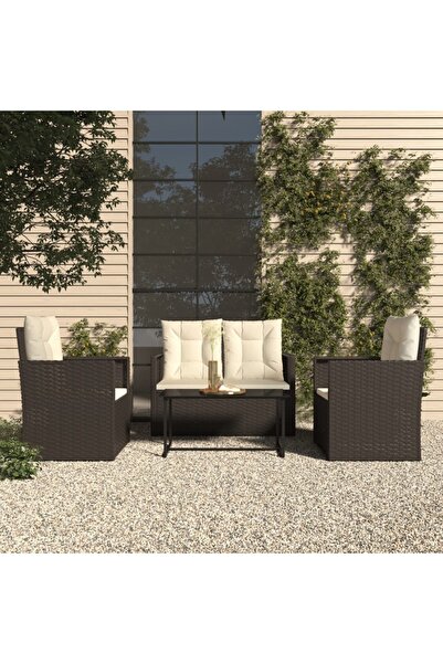Concept Set mobilier de exterior cu perne, 4 piese, negru, poliratan