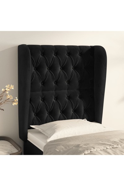 Concept Tăblie de pat cu aripioare, negru, 83x23x118/128 cm, catifea