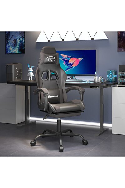 Concept Scaun de gaming pivotant/suport picioare negru/gri piele