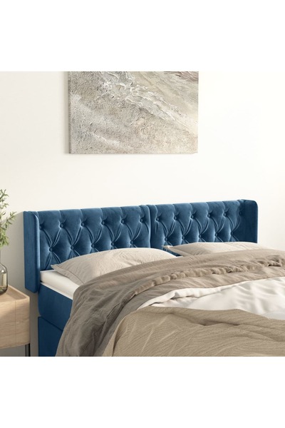 Concept Tăblie pat cu aripioare albastru închis 163x16x78/88 cm catifea