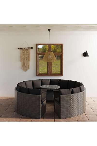 Concept Set mobilier de grădină cu perne, 9 piese, gri, poliratan