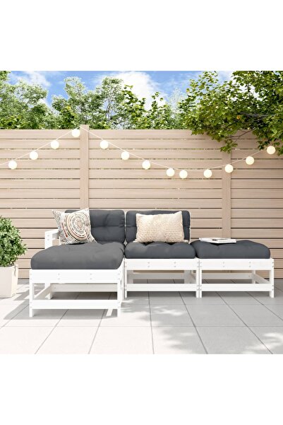 Concept Set mobilier de grădină cu perne, 4 piese, alb, lemn masiv