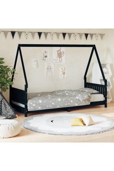 Concept Cadru de pat pentru copii, negru, 80x200 cm, lemn masiv de pin