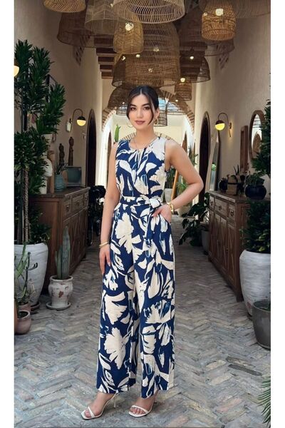 Moda Banuş Premium Dökümlü Yumuşak Kumaş Lacivert Tulum