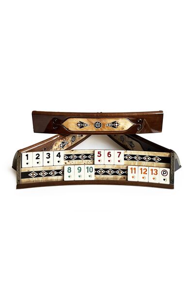 Helena Wood Art Oval Solid Okey Set with Mosaic Mazel