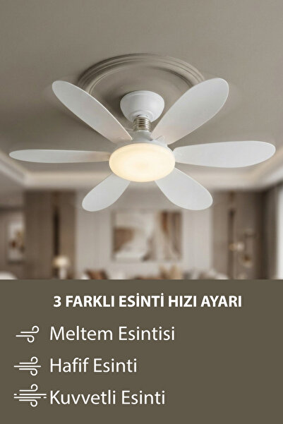 İronika 6 Kanatlı Led Lamba 3 Kademe 3 Renk Işıklı Sessiz Tavan Vantilatörü Kumandalı Tavan Fanı Led Ampül