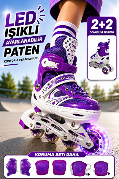 YILDIRIM OYUNCAK LED Işıklı 2in1 Ayarlanabilir Çocuk Pateni + Tam Koruma Seti...