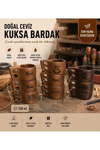 MrtAhşap CEVİZ KUKSA KAMP BARDAK (isme özel)