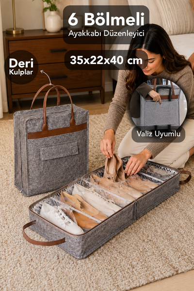 Meleni Home 6 Compartment Shoe Bag - Travel Organizer Shoe Storage Bag Gray 3...