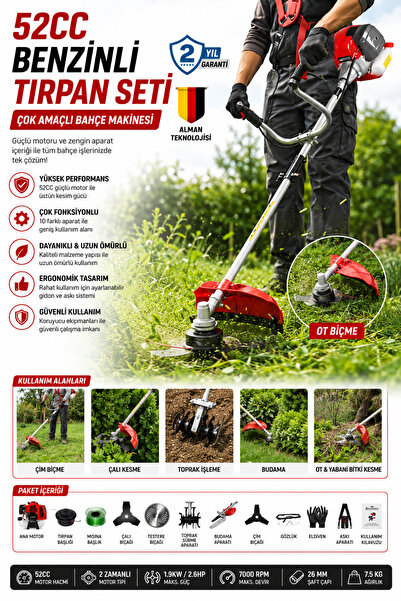 Genel Markalar Kimmer 2,1 Hp Germany Teknoloji Ot Çalı Çim Biçme Benzinli Yan...