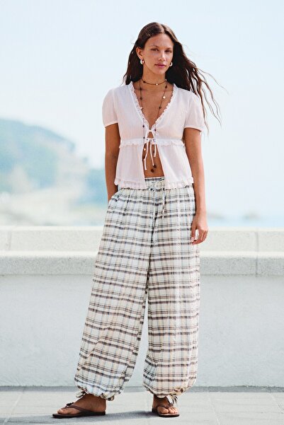 Bershka Kareli şalvar pantolon