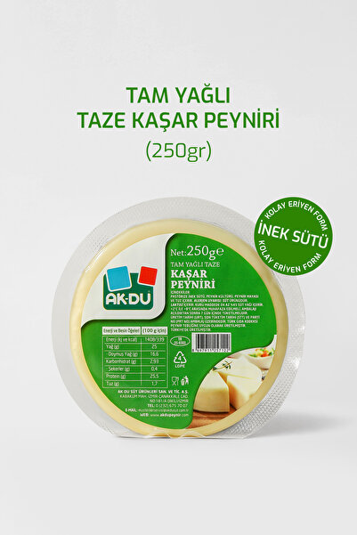Akdu Tam Yağlı Taze Kaşar Peyniri 250 gr - %100 İnek Sütünden