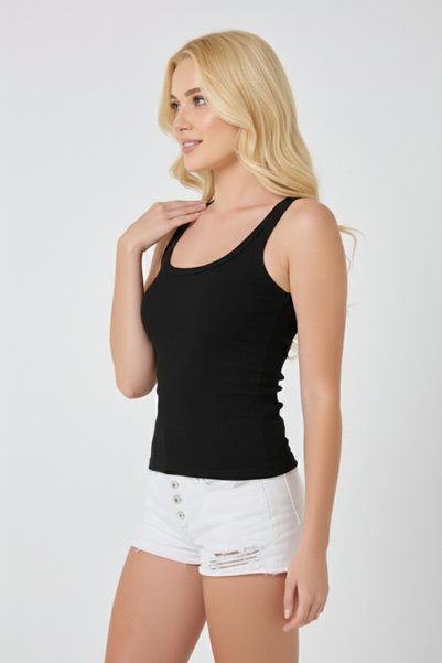 MRR MAJESTİC Double Rope Strap Camisole Set of 3 Ribbed Look Basic Women's Singlet