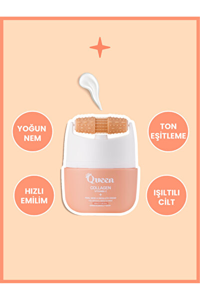 ICEQUEEN Kolajen + C Vitamini Yüz Boyun Dekolte Kremi Masaj Başlıklı Sıkılaşt...