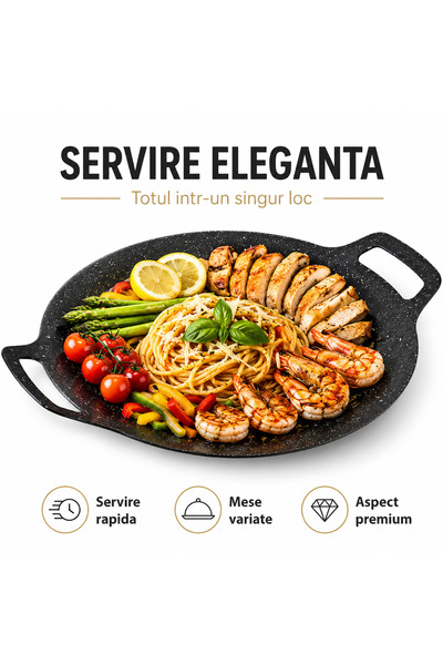 iTin Plita Japoneza Rotunda Grill Antiaderenta 36cm, Pluristratificata, Maner...