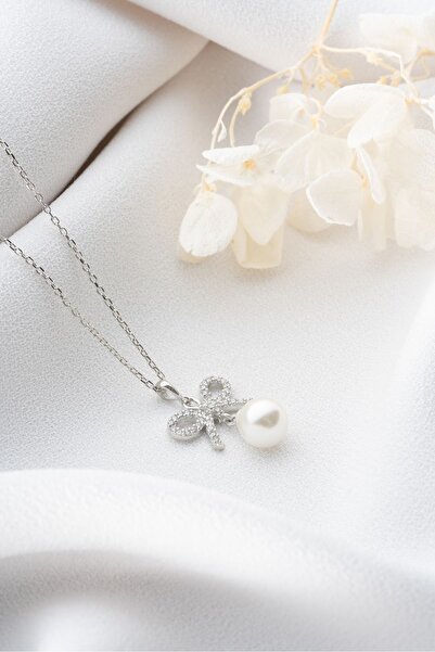 Silvano Jewelry 925 Ayar Gümüş Fiyonklu İnci Kolye