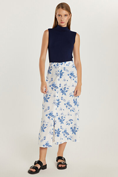 Tudors Women's Standard Fit Buttoned Viscose Elastic Printed Midi Length Skirt