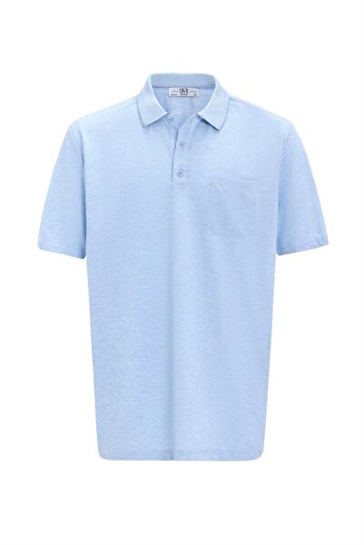 SÜVARİ Saks Mavi Regular Armürlü Polo Yaka Tişört