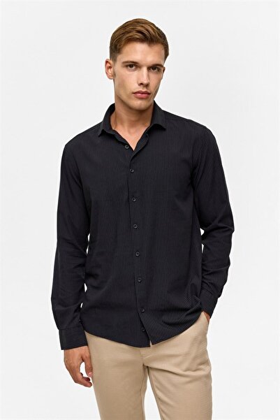 SÜVARİ Cămașă neagră slim cu guler clasic, simplă, casual
