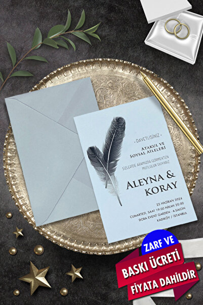Cem Davetiye Düğün Nişan Nikah Kına Davetiyesi 7100 (100 ADET) Baskı Dahil