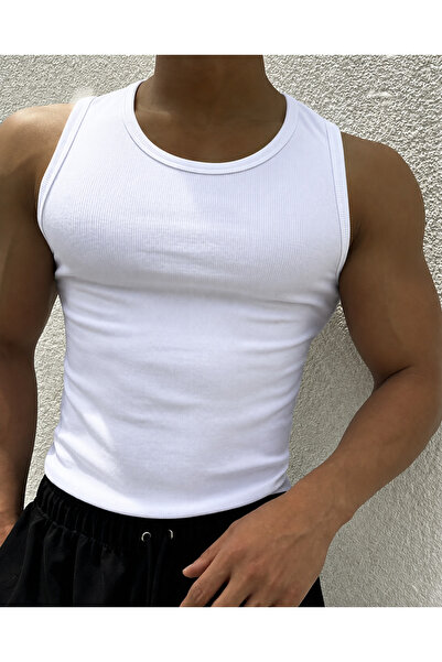 Livik Erkek Halter Yaka Slimfit Fitilli Sporcu Likralı Atlet Siyah ve Beyaz İkili Avantajlı Paket