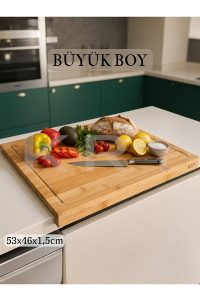 KRY Bambu Kenarlı Büyük Boy Kesme Tahtası – Hamur Açma & Tezgah Üstü Sunum Ta...