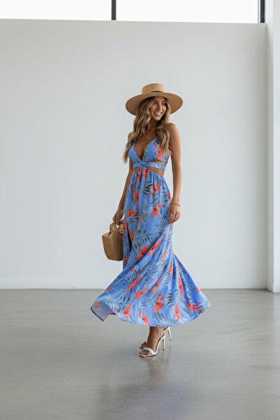M&G PREMIUM BOUTIQUE Rochie maxi de vară cu bretele și decolteu adânc, cu imp...