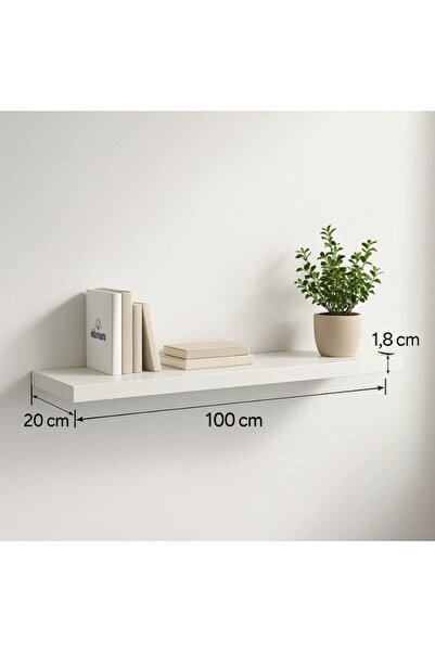 ESİLACIMM Duvar Rafı Parlak Beyaz Mdf Gizli Bağlantılı Uçan Raf 100x20 Ebatında