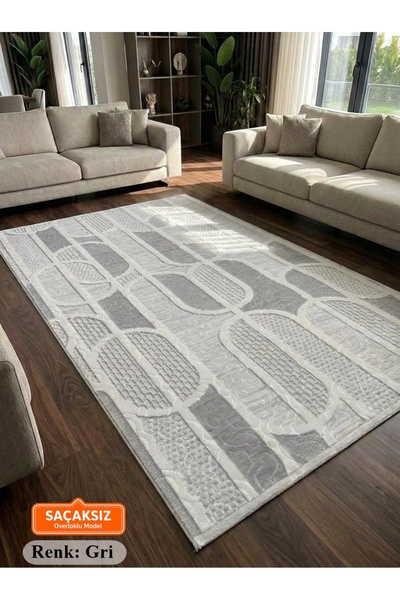 NaRStore Home Kaymaz Taban Gri Modern Geometrik Desenli Kalın Yıkanabilir Yol...