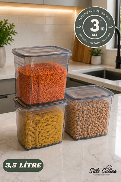Stile Cucina 3-Piece 3.5 Liter Strip Mega Size Food Storage Container Anthracite