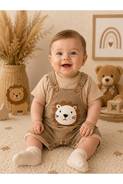 Efia Baby %100 Pamuk Aslan Salopet Erkek Bebek Takım