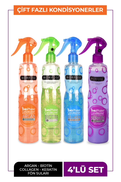 Morfose 4x400ml Keratin + Biotin + Argan + Collagen Içerikli Çift Fazlı Fön Suyu
