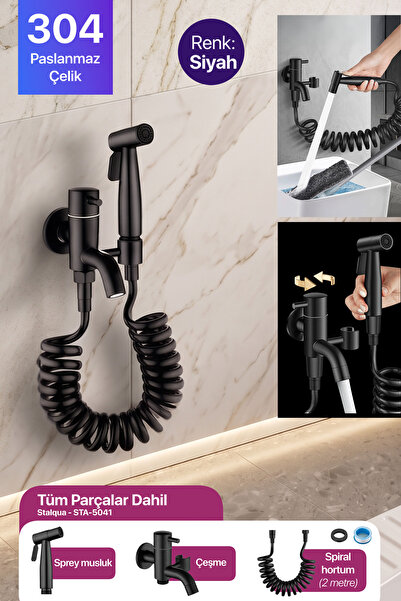 STALQUA Pro Armatür Tabancalı Banyo Alaturka Tuvalet Taharet Musluğu Spiralli...