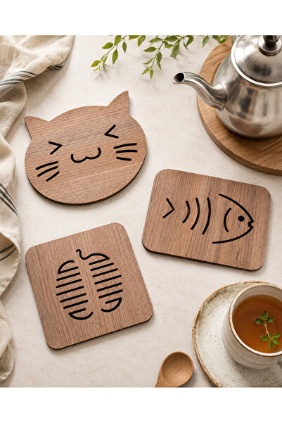 karbonsoft 3-Piece Wooden Pot Pan Teapot Saucer Trivet Set