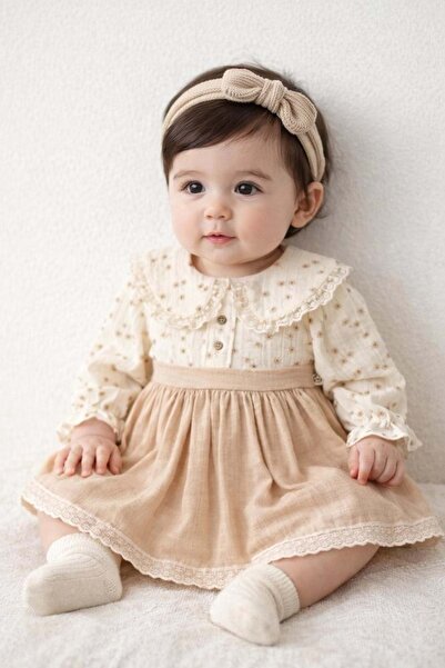 WONDRESS BABY فستان ووندريس للفتيات الصغيرات من الموسلين بياقة ECRU