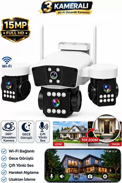 SONREİR RX95W WİFİ 3 Kameralı Güvenlik Kamerası 15MP ULTRA HD PTZ Hareketli S...