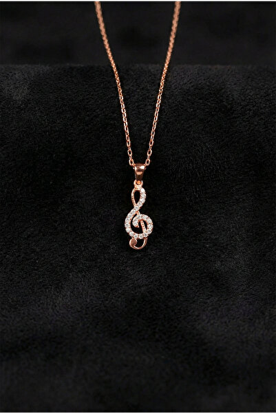 Roza Silver 925 Ayar Zirkon Taşlı Rose Sol Anahtarı Minimal Gümüş Kolye