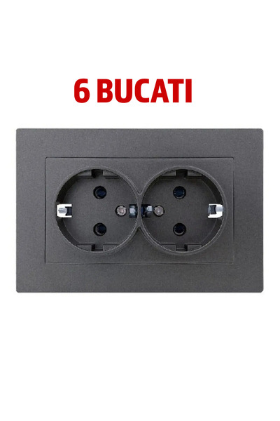 Klaus Priză dublă Schuko KLAUSS, 6 bucati, încastrată, 16A,culoare antracit, ...