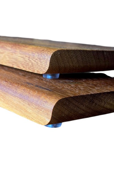 F&S WoodArt Set of 2 - Solid One-Piece Iroko Wood Natural Wood Walnut Color Cutting -Presentation - Meat - Bread - Chopping Kitchen Board