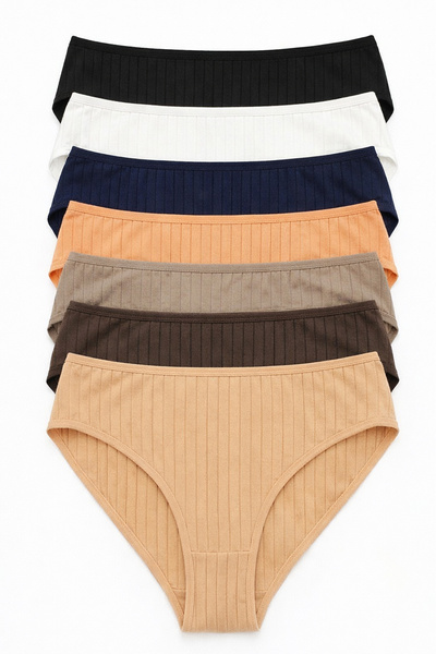 Nicoletta Women's Panties 7-Pack Stretch Fabric Cotton Pcs Ribbed Knit Rib Kn...