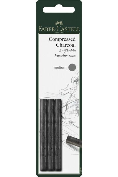Faber Castell BLISTER 3 BUCĂȚI CĂrbune presat PITT MONOCROM MEDIU FABER-CASTELL