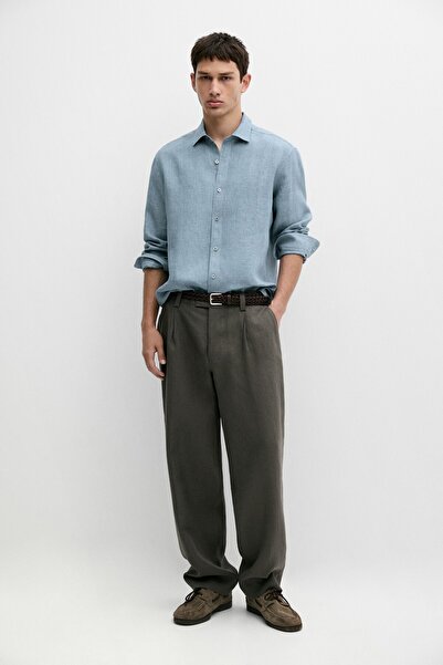 Massimo Dutti %100 keten regular fit delave gömlek